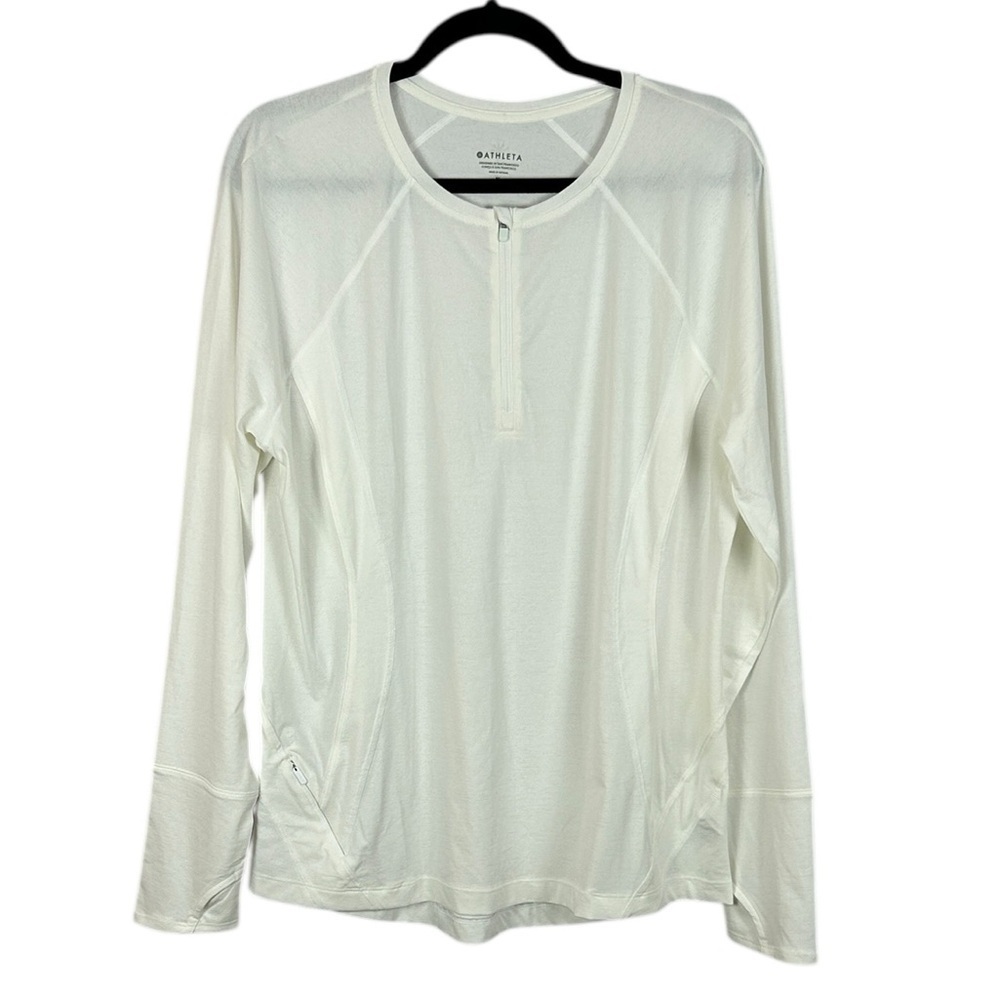 Athleta Sporty Athleisure Long Thumb Hole Sleeve 1/4 Zip Top XL White Athletic